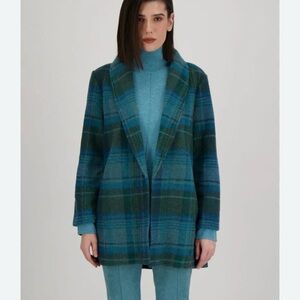 Rachel Zoe green plaid wool blend open jacket